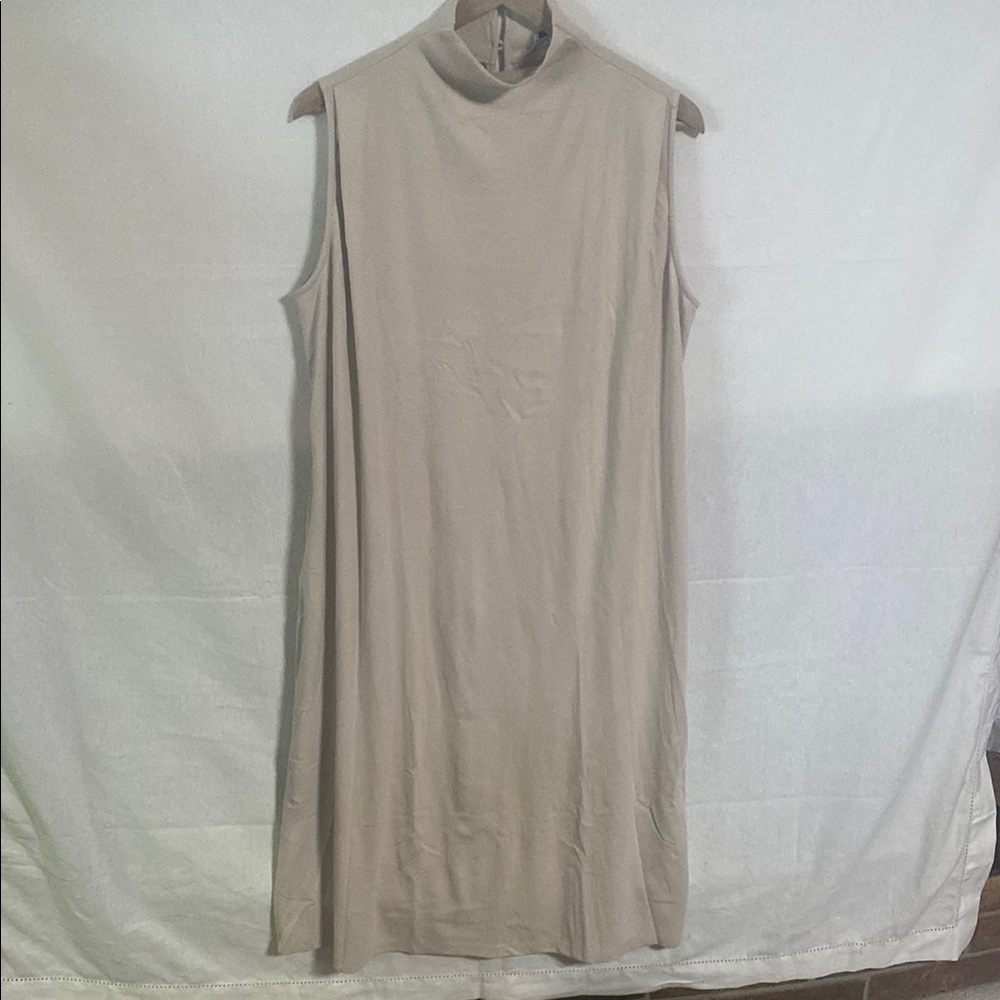 NLT No Less Than Rayon Chic Tan Mock Neck Dress Easy to wear # ND7190 Cut# 13890